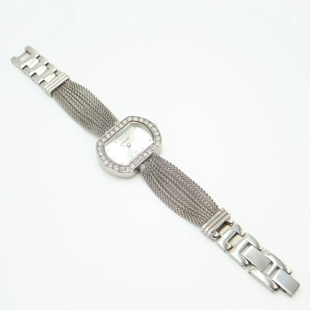 Lorus Women Silver Tone Watch 31mm Gem Set Oval Dial Bracelet LR3021 New Battery